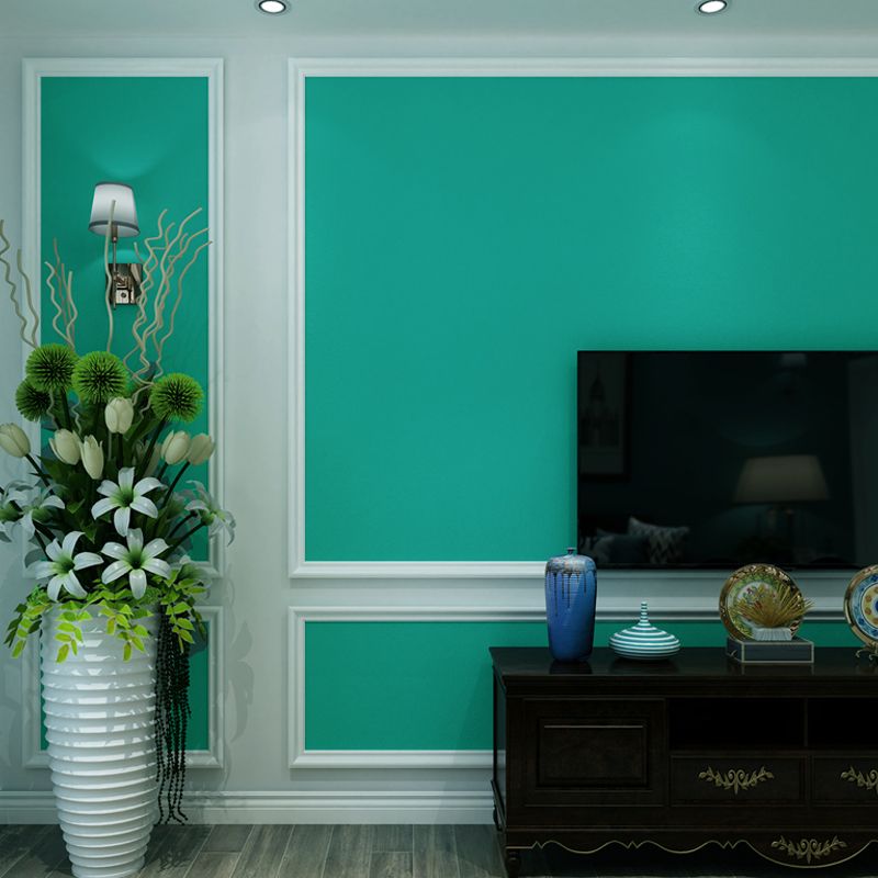 Peacock Green Plain Wallpaper Roll Waterproofing Minimalist Bedroom Wall Covering