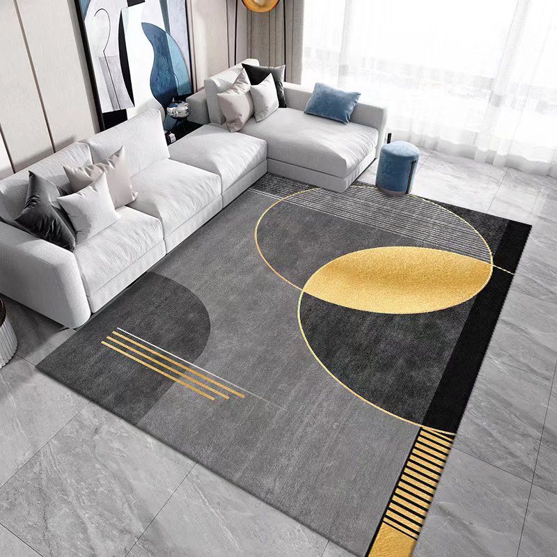 Black Modern Rug Polyester Geometric Patterns Rug Washable Rug for Living Room