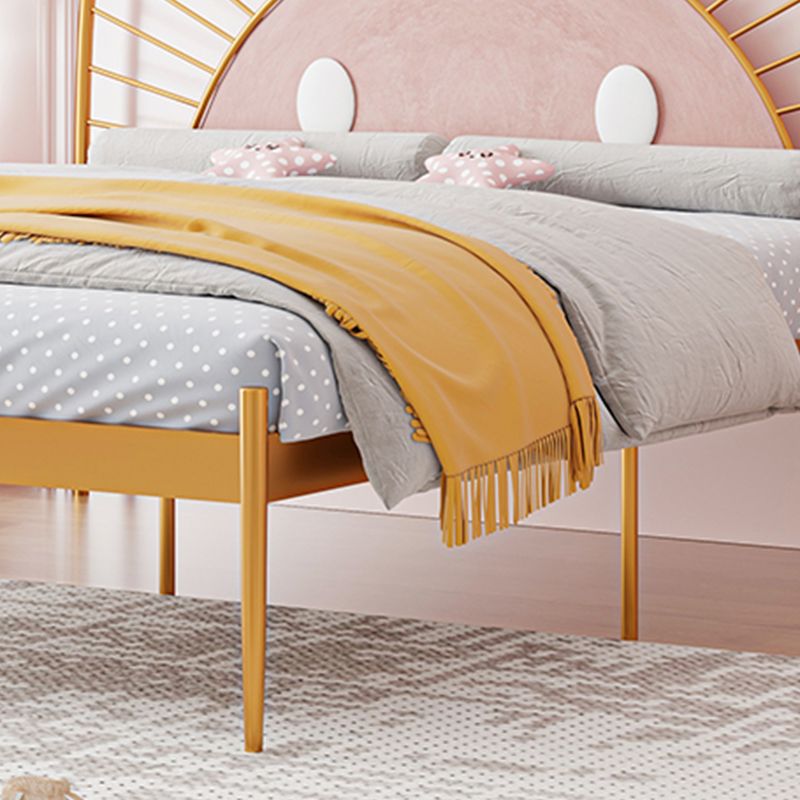Glam Open-Frame Bed with Upholstered Headboard and Metal Legs