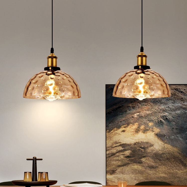 Rippled Glass Shaded Drop Lamp Loft Style 1-Light Dining Room Ceiling Suspension Light