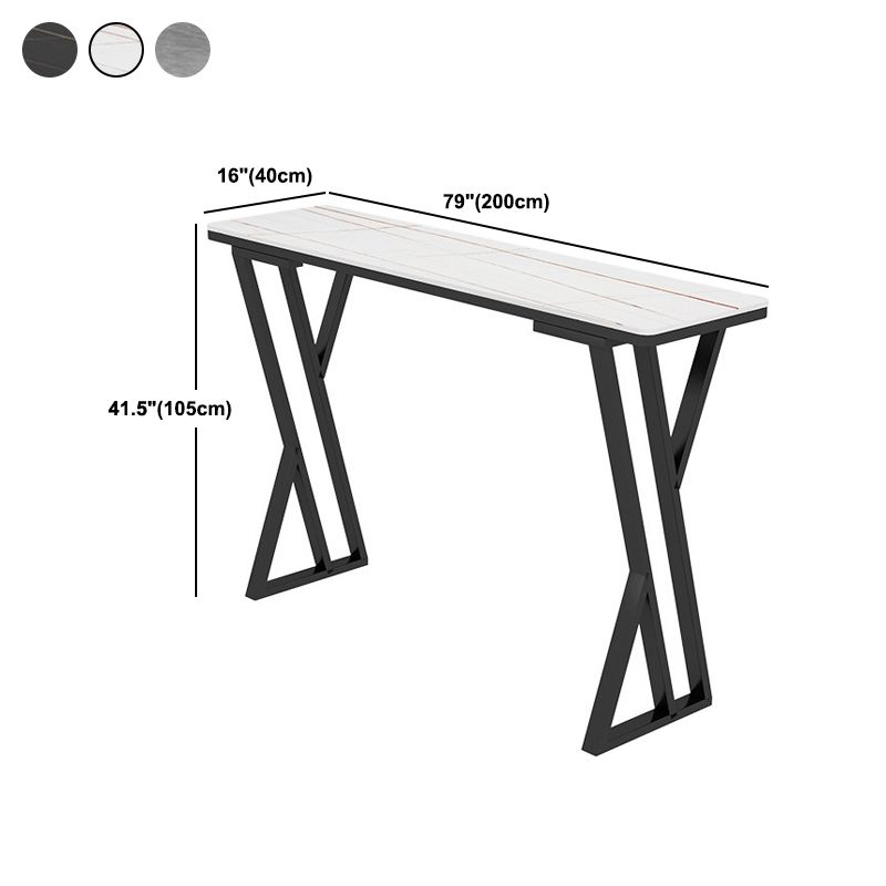 Industrial Double Pedestal Bistro Table Stone Rectangular Pub Table for Indoor