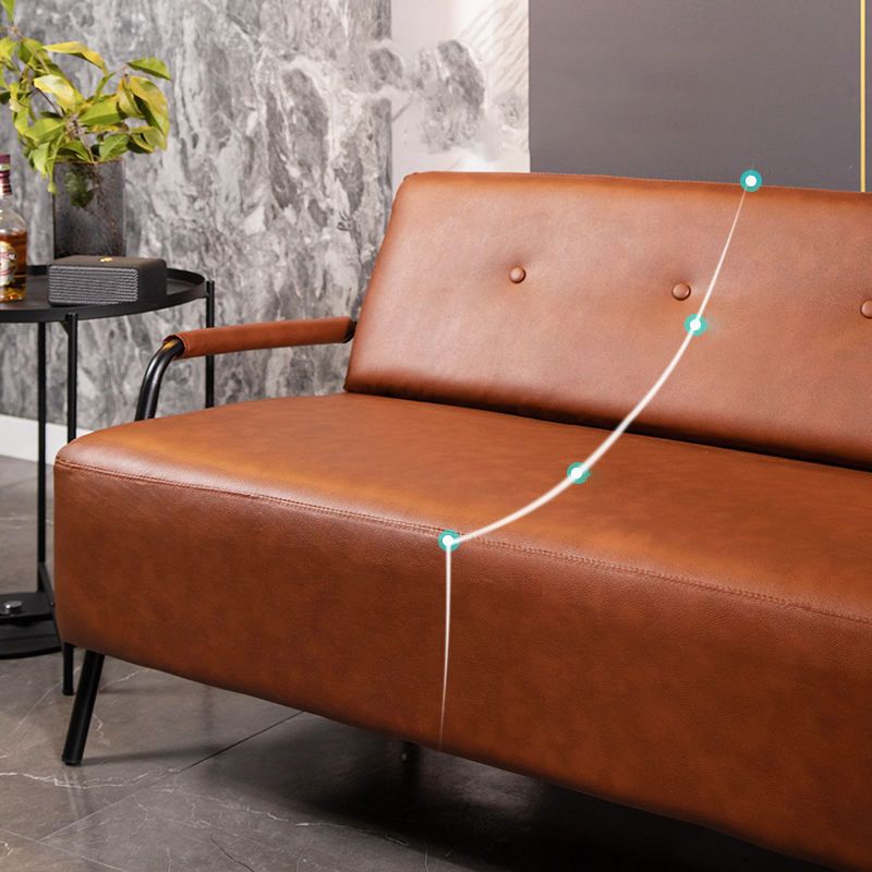 Faux Leather Industrial Tufted Back Sofa with Tuxedo Arm for Apartment