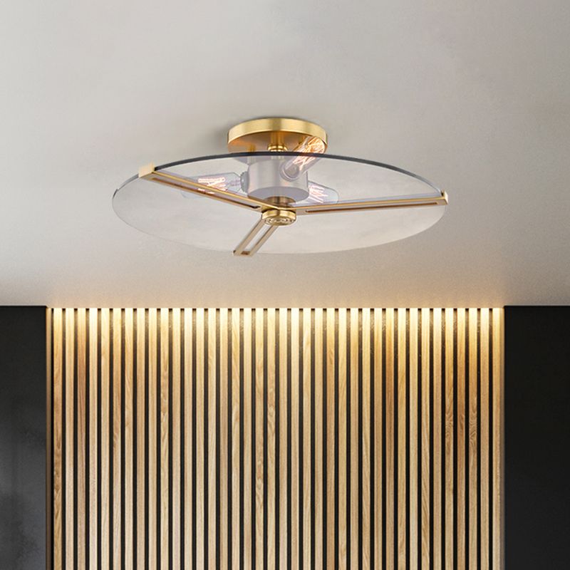 3 Lights Clear Glass Ceiling Lamp Colonialism Chrome/Gold Disk Bedroom Semi Flush Mount Light Fixture