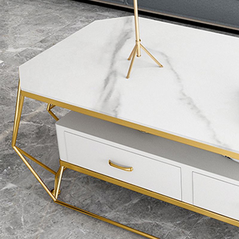 Glam Golden Frame Coffee Table with Storage Drawers Cocktail Table