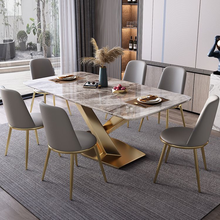Luxury 1/2/5/7 Pieces Grey Dining Set Sintered Stone Dining Table Set with Leather Chairs