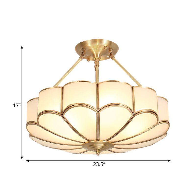 Luz festoneada semi empotrada para dormitorio, tradicionalismo, metal, 4/6 bombillas, lámpara de techo de latón, 18"/23,5" W