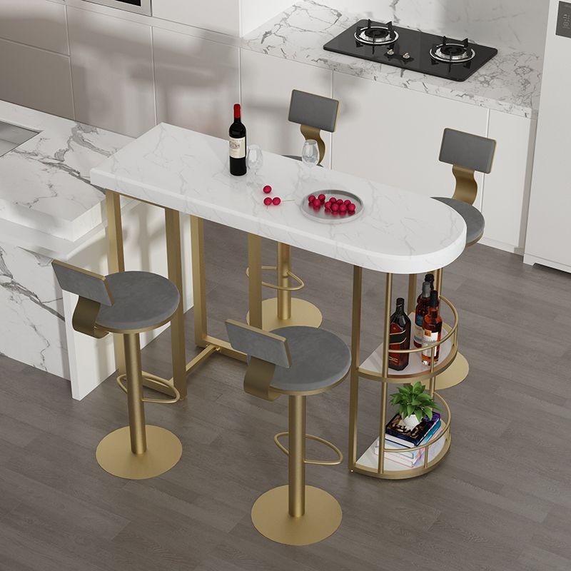 Irregular Shape Marble Pub Dining Set, 1/3/5 Pieces Luxury Counter Table with High Stools
