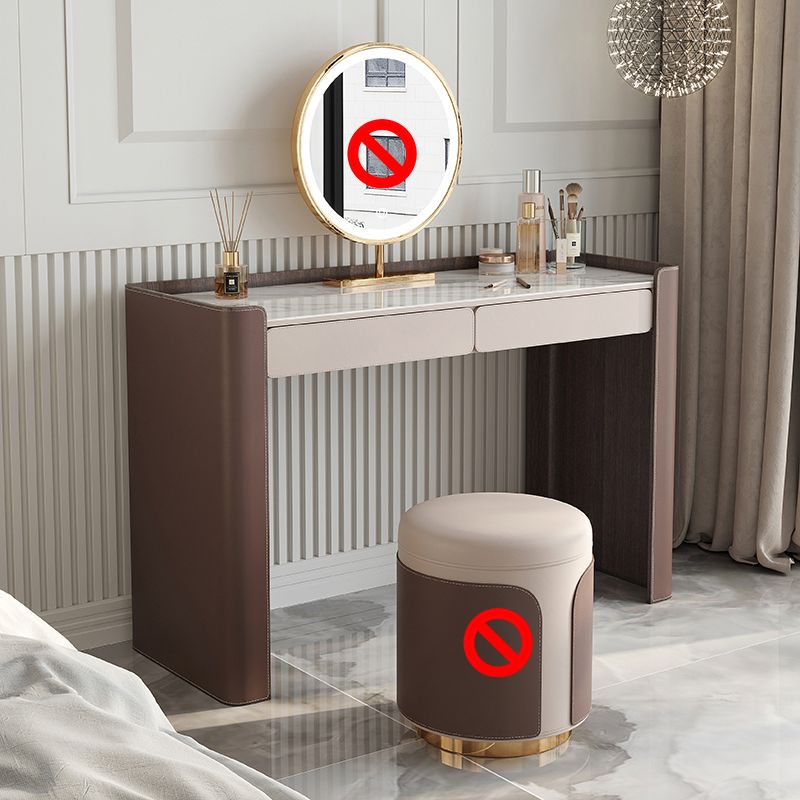 Glam Slate Top Makeup Vanity Set 2-Drawer Vanity Makeup Dressing Table Set