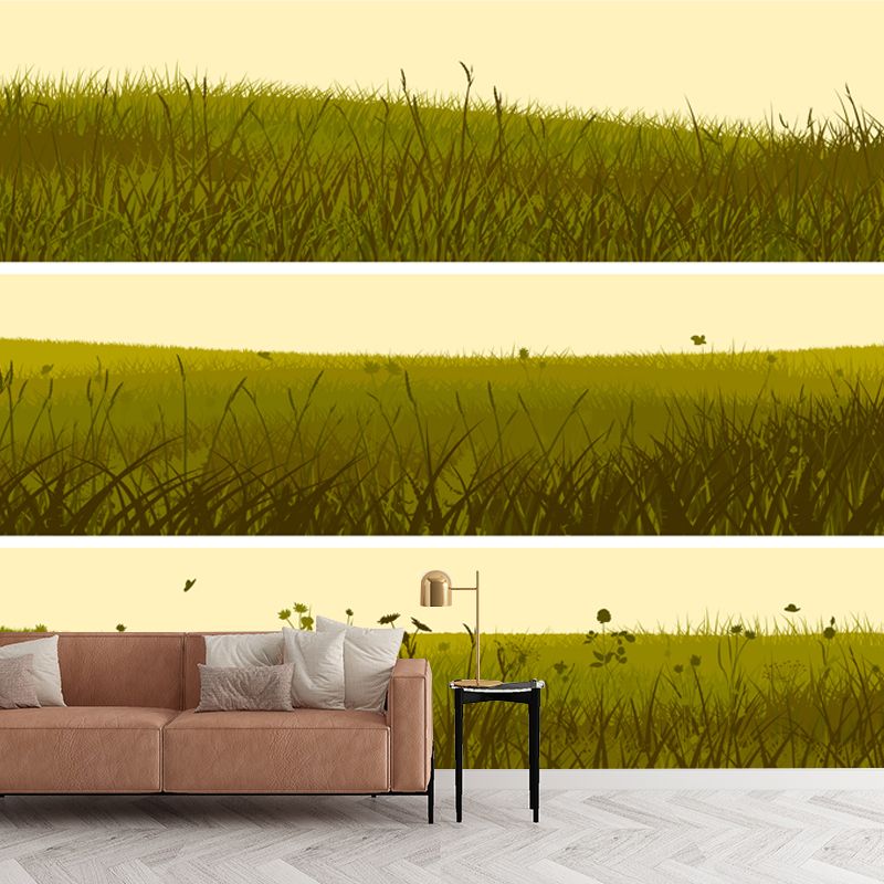 Illustration Grassland Mural Decal for Living Room, Green, Custom Size Available