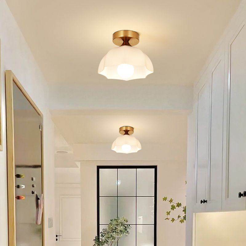 Geometric Shape Glass Flush Light Modern Style 1 Light Flush Mount Ceiling Lights in Gold