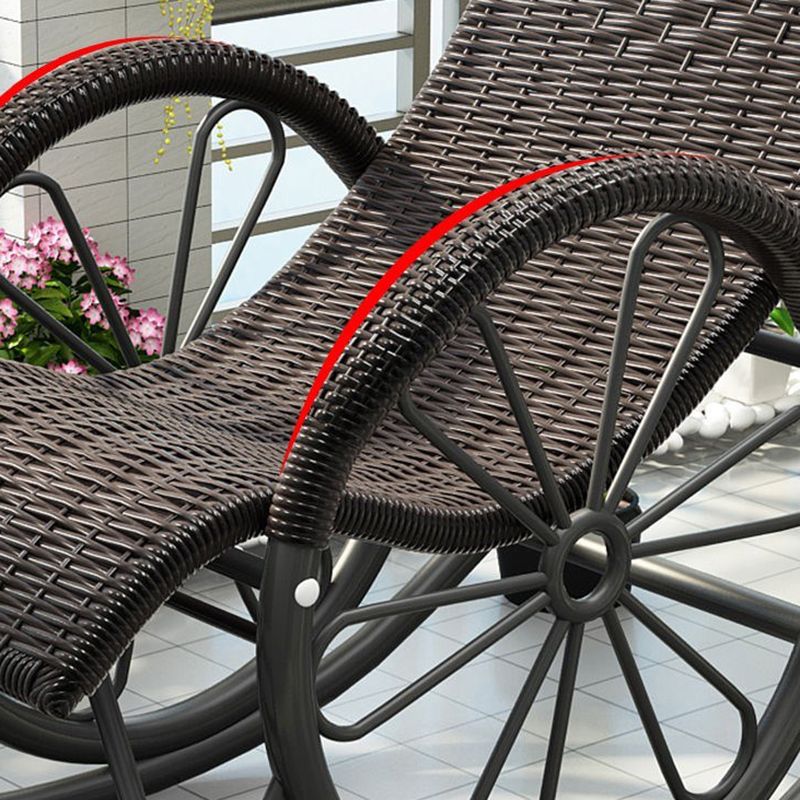 Contemporary Spindle Rattan Rocking Chair Metal Frame Wheel Handrail Design Rocker Chair