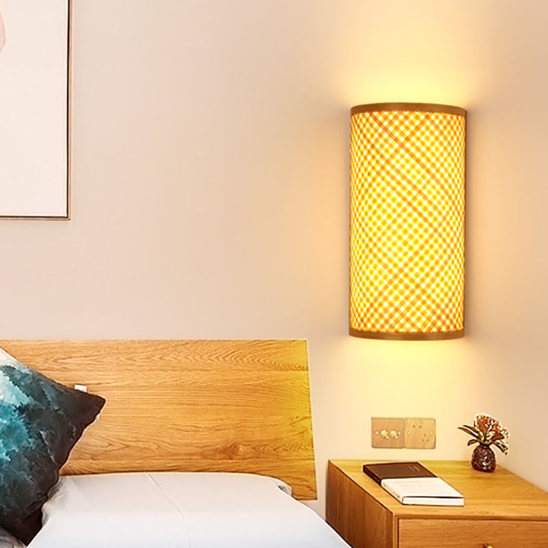 1 Light Geometric Flush Mount Wall Sconce Contemporary Rattan Wall Light Sconces