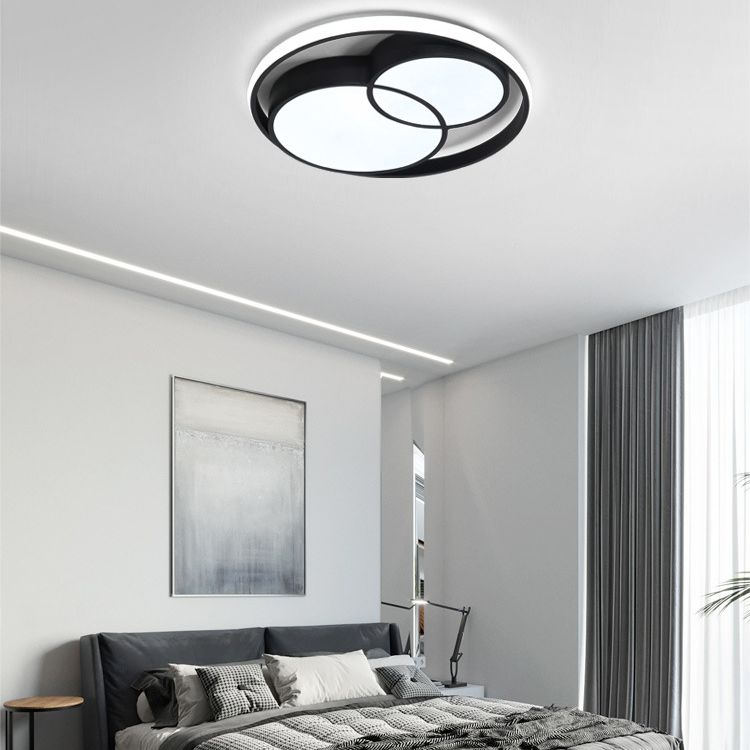Black Interlocking Circles Design LED Ceiling Light Simplicity Modern Aluminum Lighting Fixture with Acrylic Shade