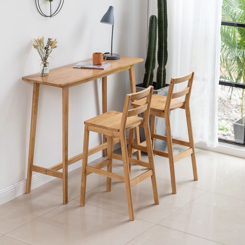 Rectangle Solid Wood Counter Height Table Modern Trestle Base in Brown and Natural