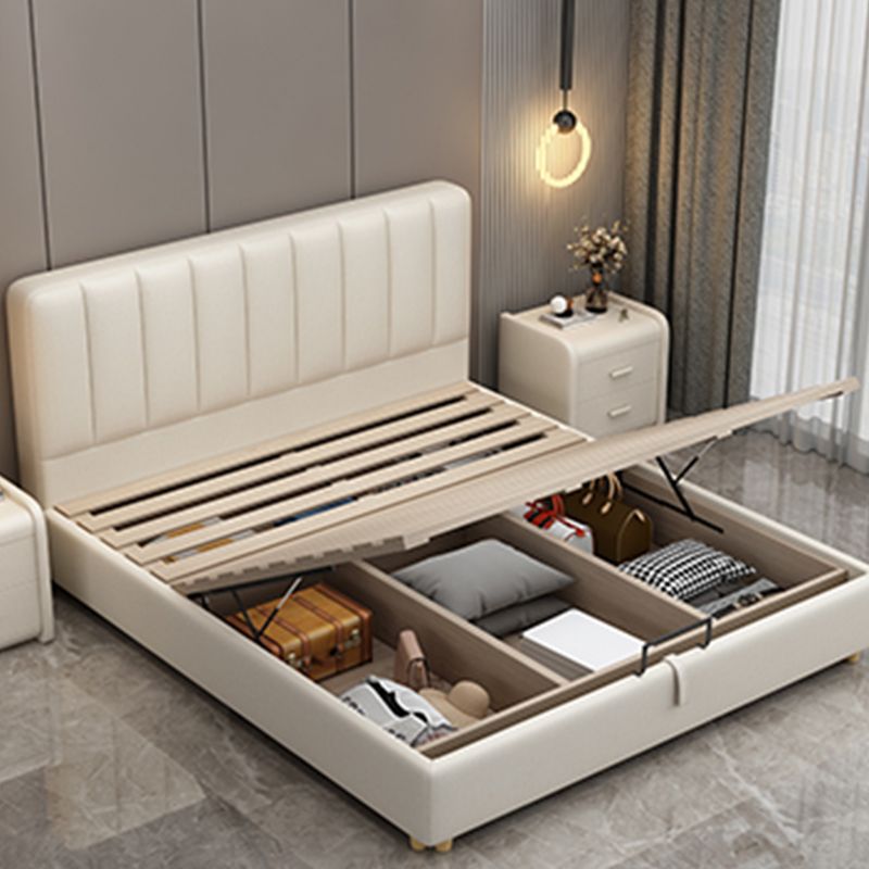 Glam Wooden Bed Frame Faux Leather Standard Bed with Legs for Bedroom