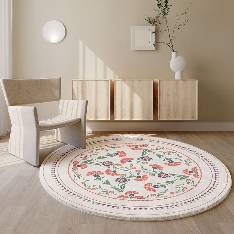 Modern Carpet Floral Print Round Area Rug Stain Resistant Living Room Easy-care Rug
