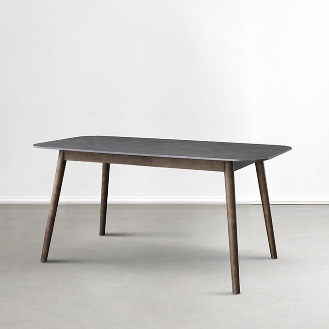 Stone Top Dining Table Mid-Century Modern Dining Table with 4 Brown Legs