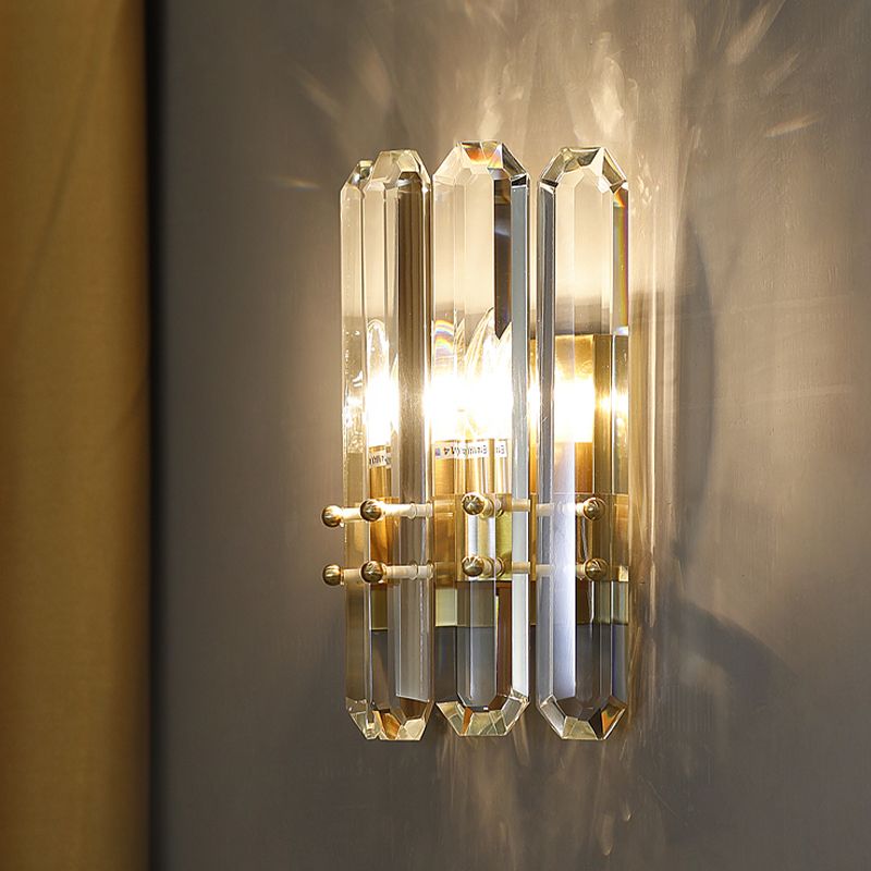 Modern Style Geometry Shape Wall Light Crystal 2 Light Sconces for Bedroom