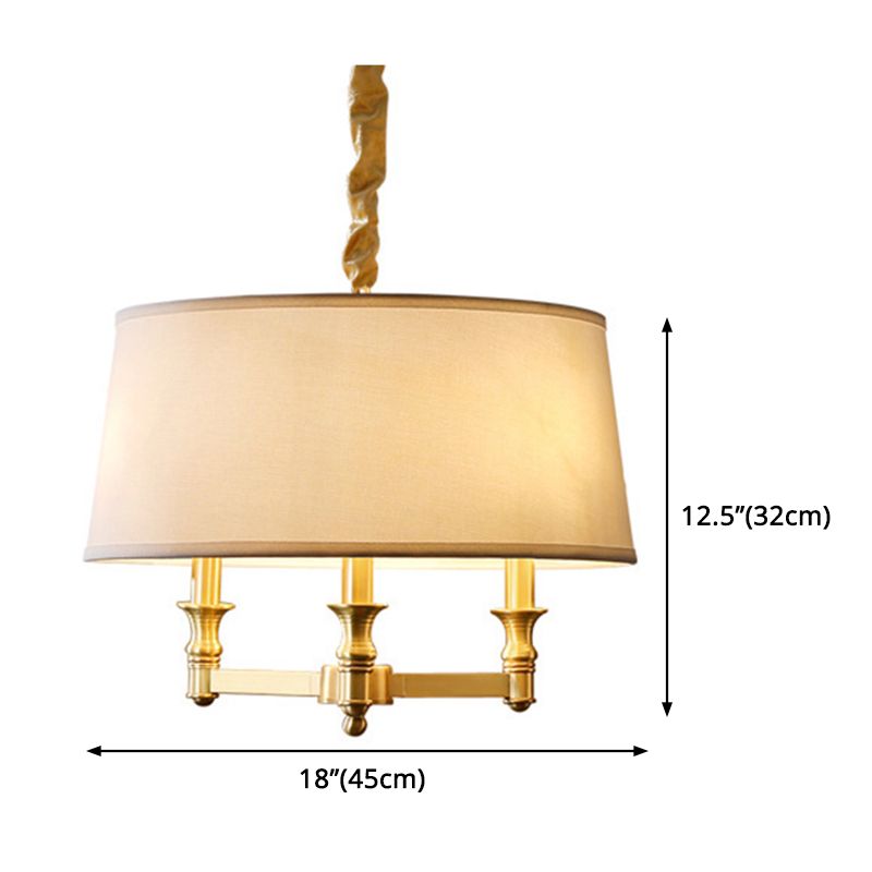 3-Light Traditional Fabric Chandelier Drum Ceiling Light for Dining Room
