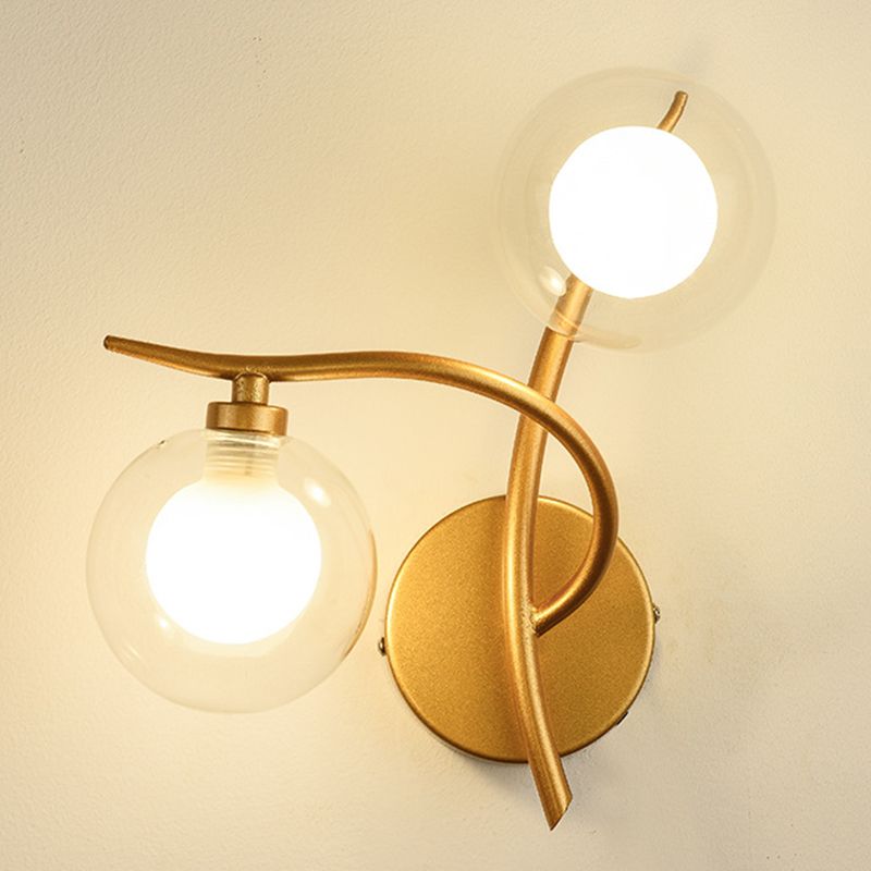 Industrial Style Ball Shape Wall Sconce Glass 2 Lights Sconces for Dining Room