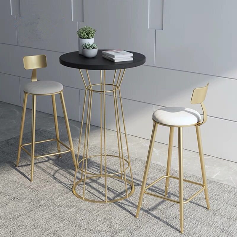 Modern Round Bar Stool and Table Set 1/2/3 Pieces Metal and Wood Pub Set