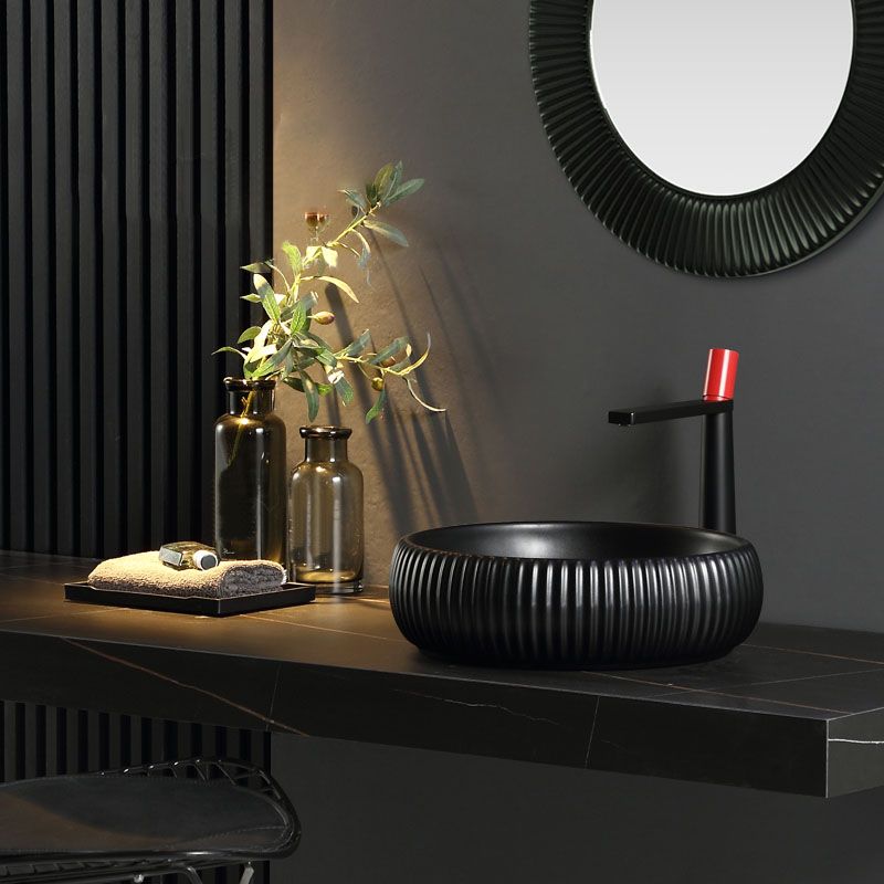 Contemporary Bathroom Sink Porcelain Round Vessel Lavatory Sink with Pop-Up Drain