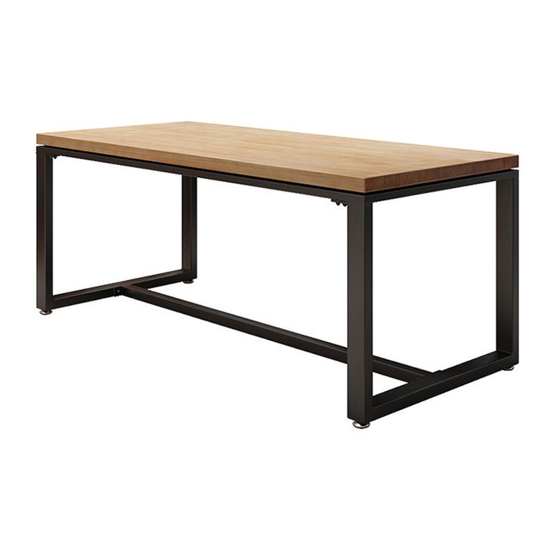 Natural Industrial Rectangle Dining Table Solid Wood Top Black Trestle Base Table