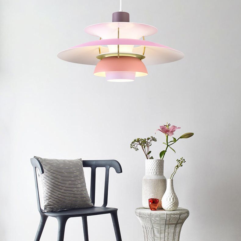 Modern Hanging Lamp Lacquered Iron Geometric Pendant Light for Bedroom