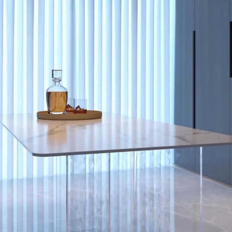 Rectangular Stone Dining Table Modern White Furniture with Acrylic Double Pedestal