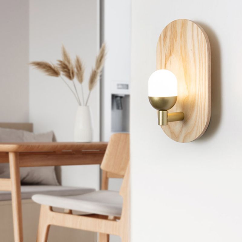 Modern Simple Wall Mount Light Ellipse Shape Wooden Wall Lamp for Bedroom