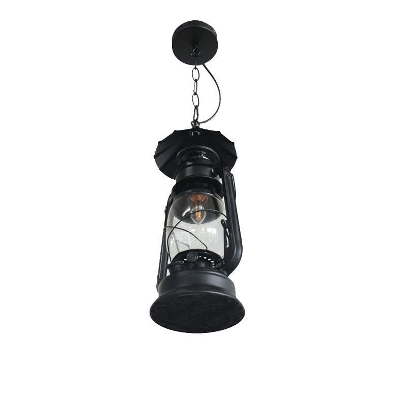 Nautical Kerosene Lantern Pendant Light Single-Bulb Clear Glass Hanging Lamp for Corridor