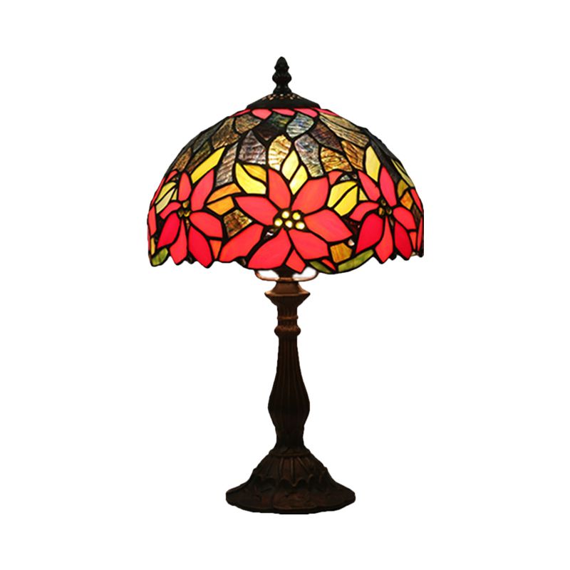 Éclairage de bureau de forme de bol à 1 tête d'art tachée d'art de la lampe de table à motifs de fleurs méditerranéennes en bronze