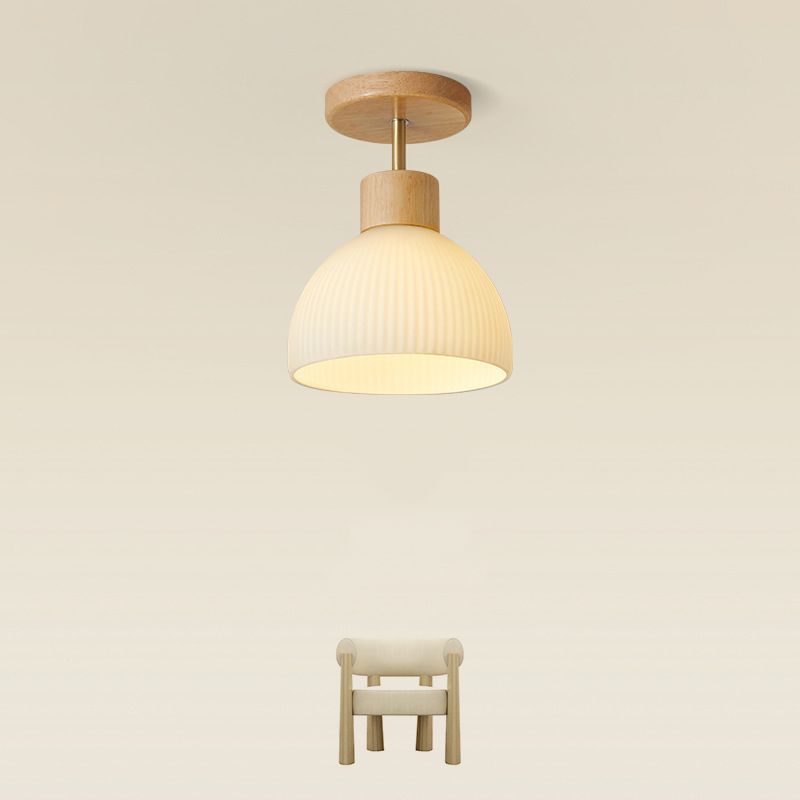 Contemporary Beige/Brown Flush Mount Lighting Wooden Ceiling Light for Bedroom