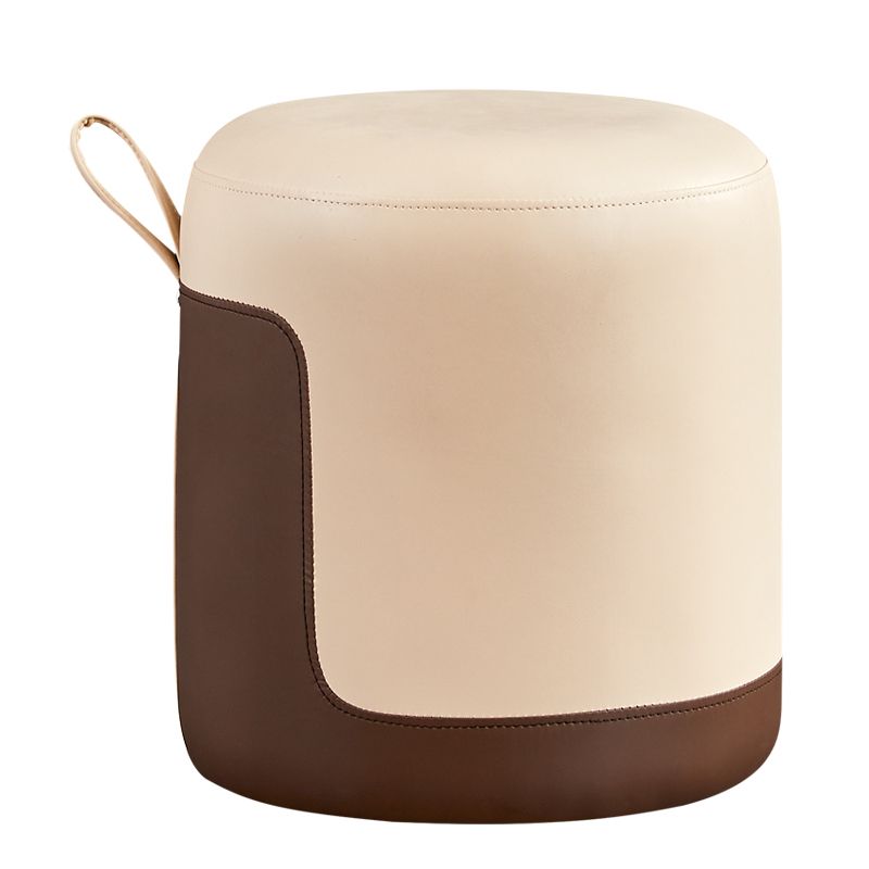 Faux Leather Pouf Round Patchwork Water Resistant Contemporary Pouf Ottoman