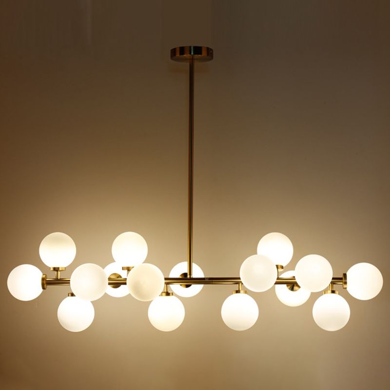 16-Lights White Glass Orb Island Light 37.5" Length Nordic Style Long Strip Lighting Fixture