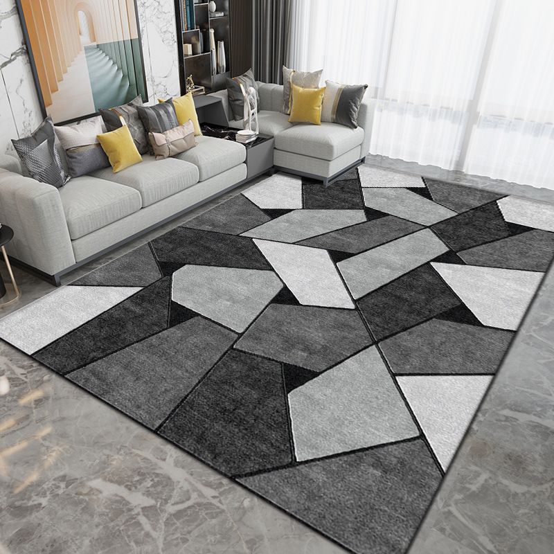 Dark Gray Simple Rug Polyester Geometric Rug Washable Area Rug for Living Room
