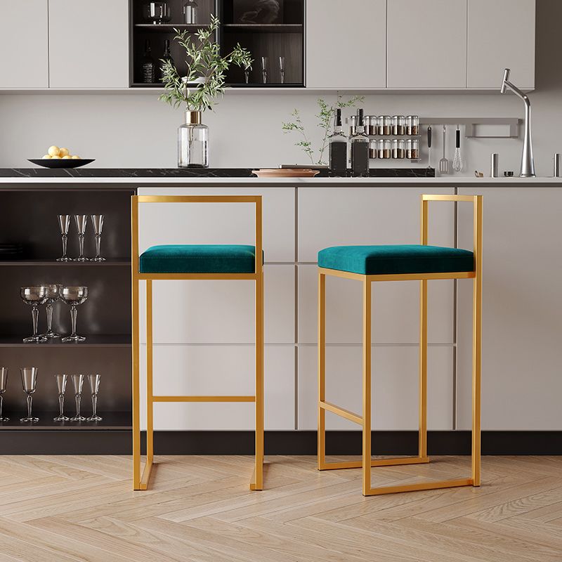 Luxurious Backrest Armless Counter Stool Upholstered Bar Stool with Metal Base