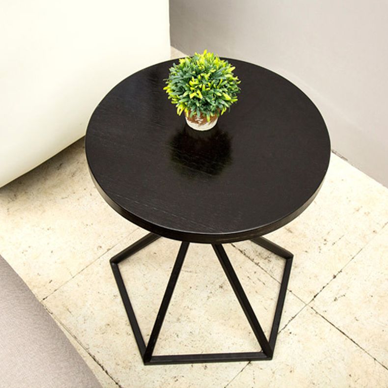 Wood Round Side Table Black Metal Frame Sofa Side Accent Table