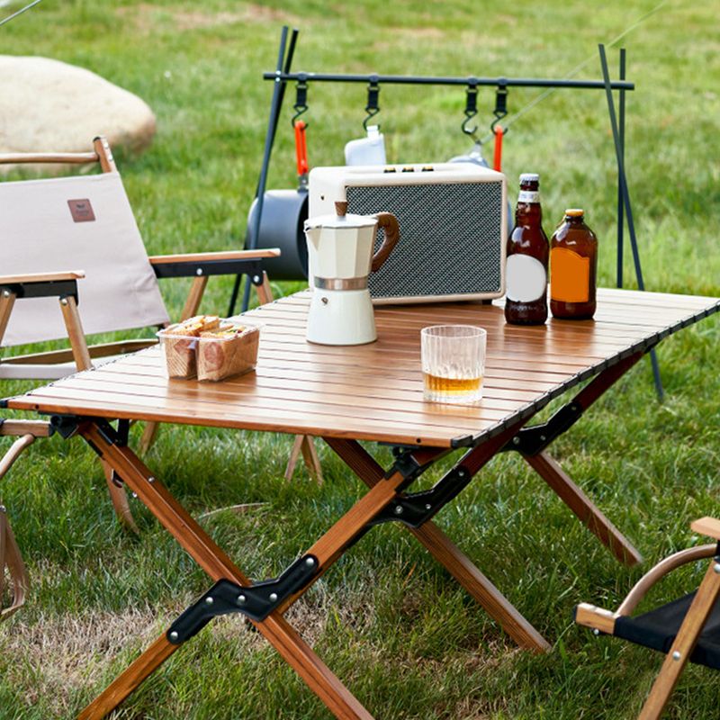 Metal Rectangle Camping Table 17.32" High Rustic Brown Foldable Table