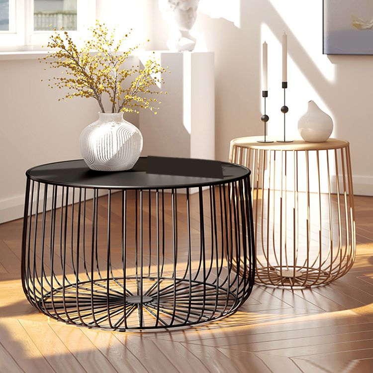 Mid-Century Modern Round Iron Coffee Table Frame Cocktail Table 15.75" H