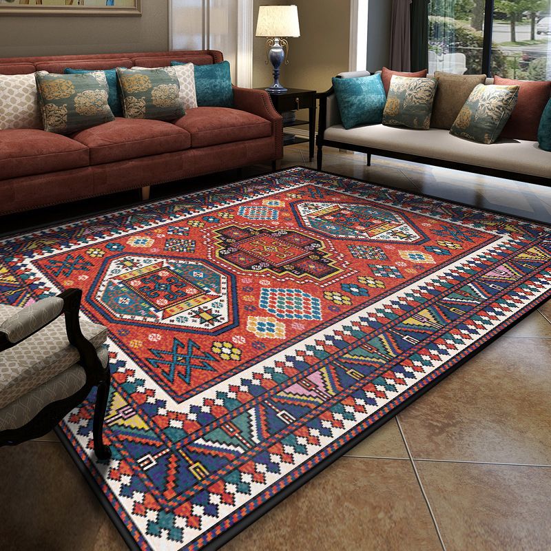 Turkish Symmetric Geometric Pattern Rug Multi Colored Polypropylene Rug Pet Friendly Non-Slip Stain Resistant Carpet for Hall