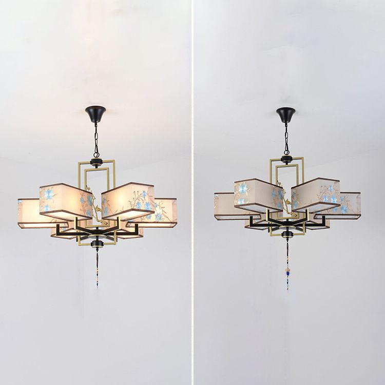 Broderie rustique tissu lustre en suspension d'éclairage pour le salon