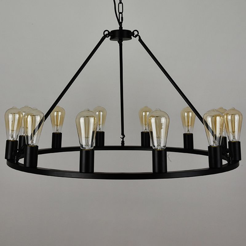 Industrial Circle Hanging Ceiling Lights Black Metal Pendant Chandelier for Dining Room