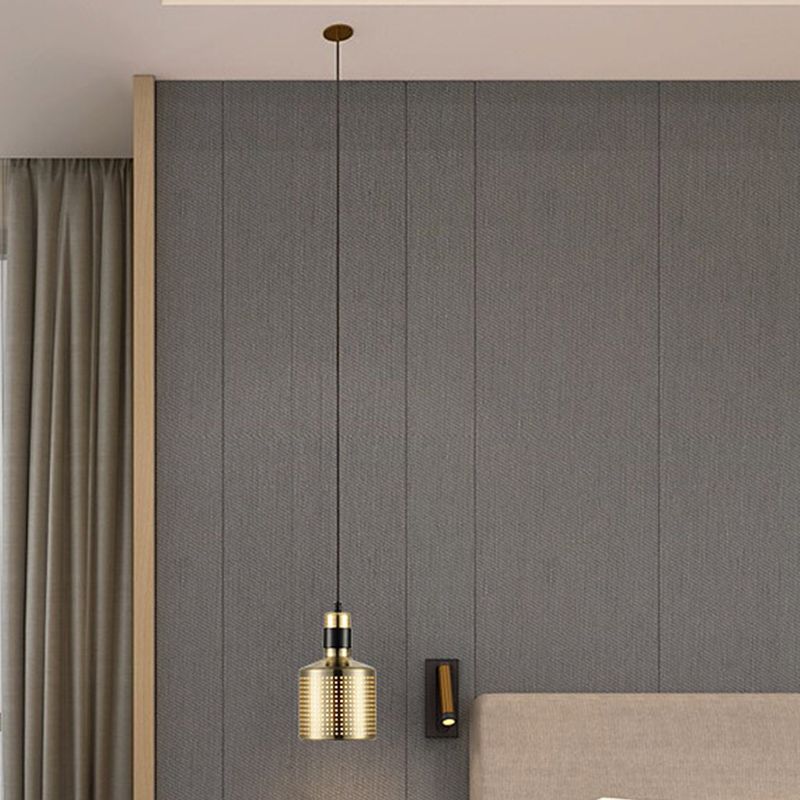 Metal Pierced Cylinder Ceiling Light Minimalist 1 Head Drop Pendant for Bedside
