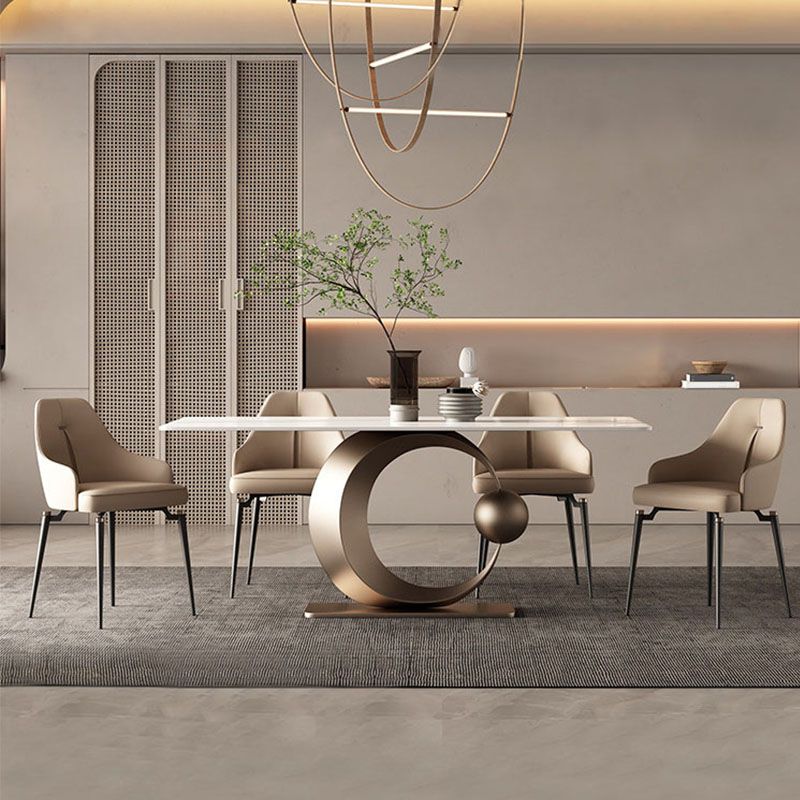 Luxury 1/4/5/7 Pieces Rectangle Dining Set Sintered Stone Dining Table with Leather Chairs