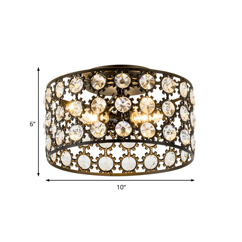 Modern 3 Lights Ceiling Light with Metal and Crystal Black Cylinder Flush Mount Light