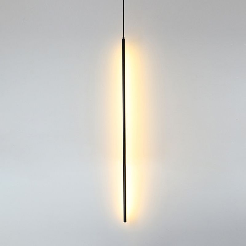 Simple Modern Style Line Shape Pendant Metal 1 Light Hanging Light in Black for Living Room Bedroom