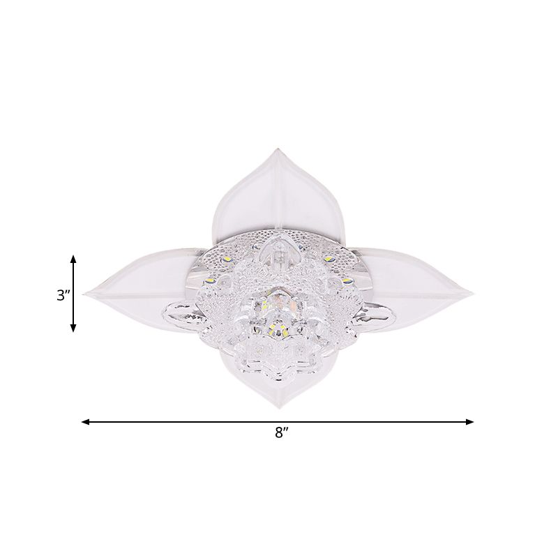 Petal Faceted Crystal Ceiling Flush Modernist LED Bedroom Flush Light Fixture in White with Leaf, Warm/White/Multi Color Light