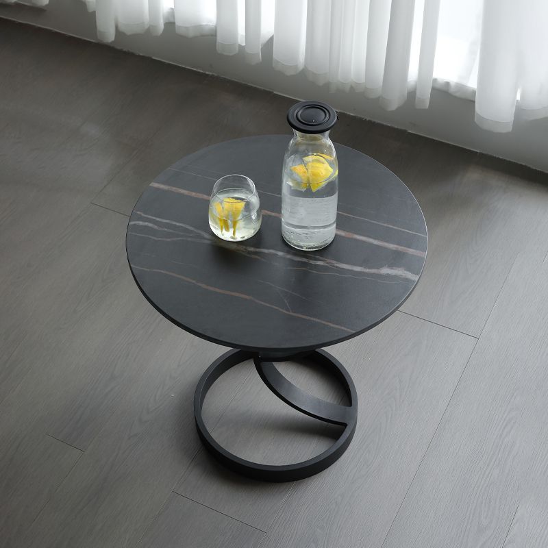 Round Black and White Stone Coffee Table Pedestal 1 Single Cocktail Table