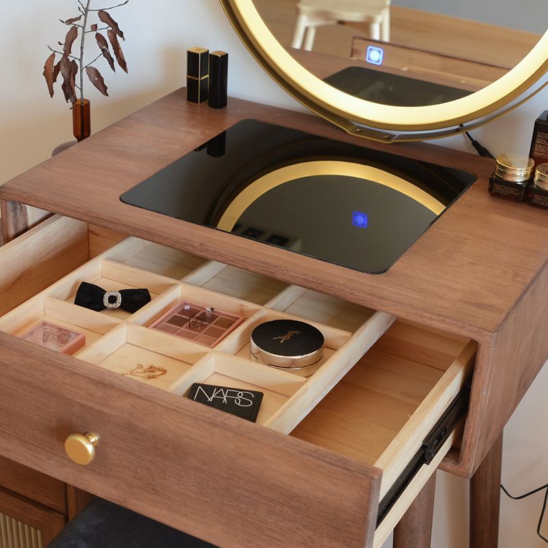 Contemporary Make-up Vanity with Drawers in Brown Rubberwood